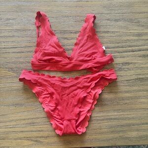Aerie Vibrant Coral Scalloped Bikini